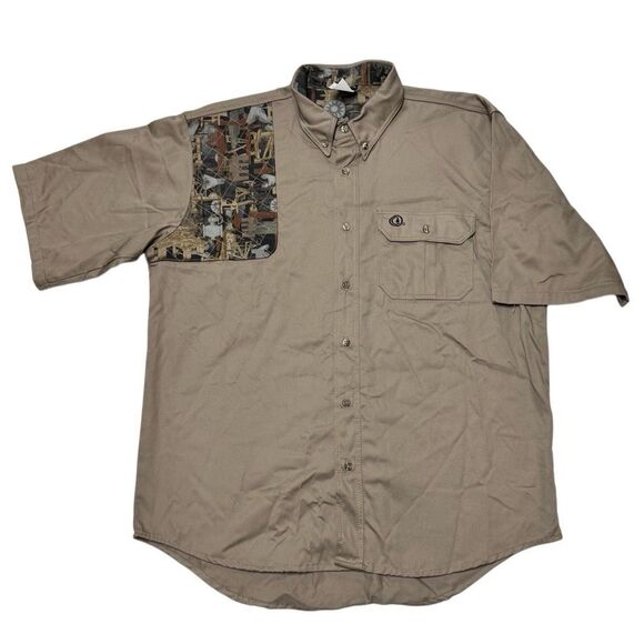 Lapco Shooting Oilfield Camo Shirt Men Size L Beige Button Short Sleeve Heavy - Picture 1 of 11